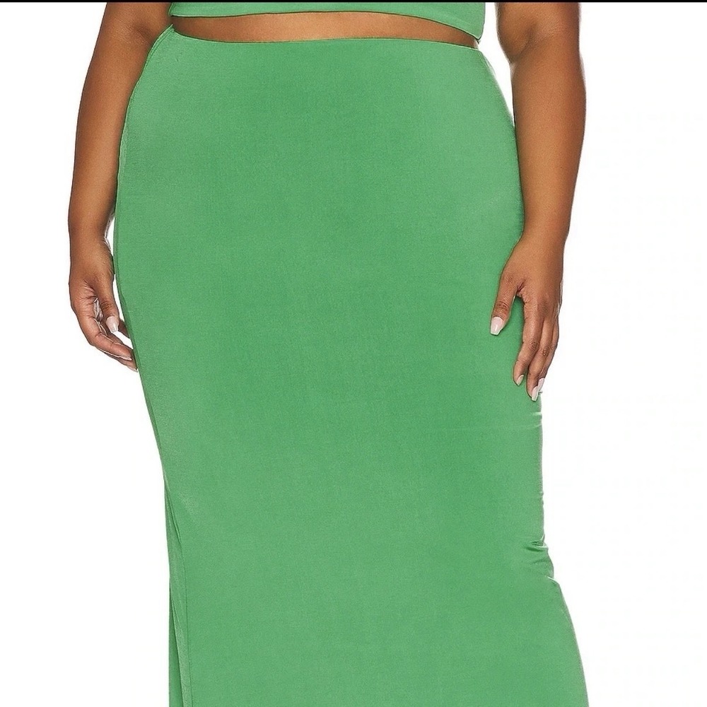 REMI x REVOLVE Lucy Maxi Skirt Kelly Green 0X Plus Size Knit Lined Sz OX